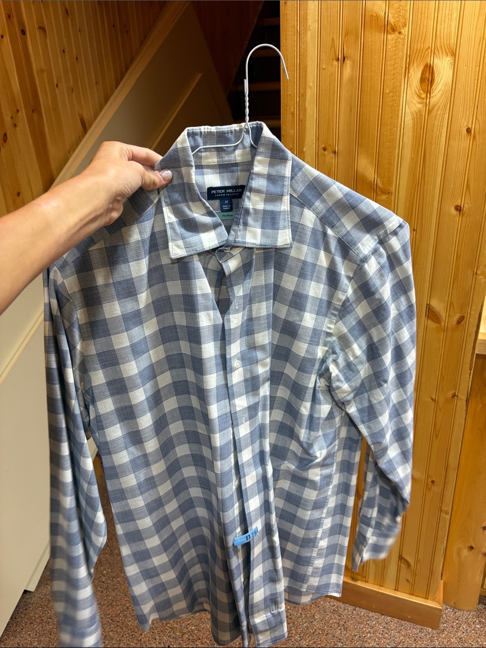 Peter Millar Light Blue & White Check Button-Down Shirt